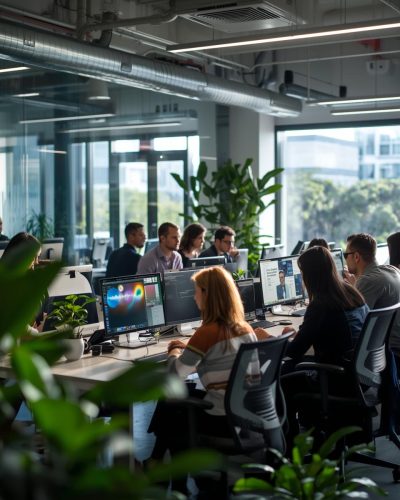 sala comercial de varias pessoas trabalhando como programador