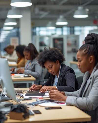 sala comercial de varias pessoas trabalhando consertando celular (1)